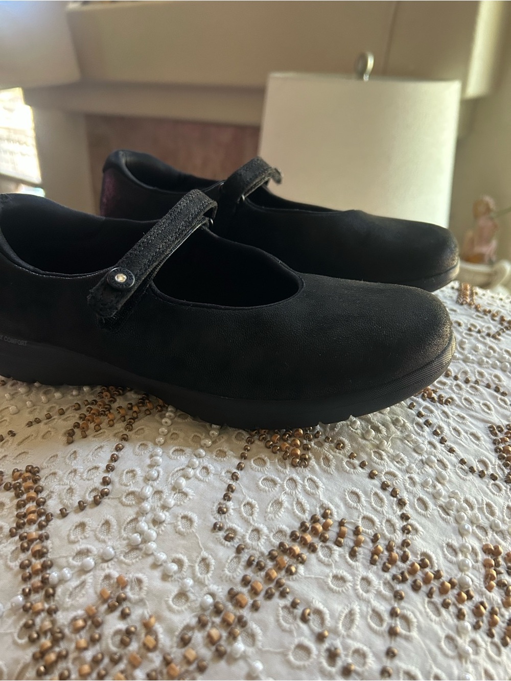 Women's Black Mary Jane Flats with Adjustable Strap size 6.